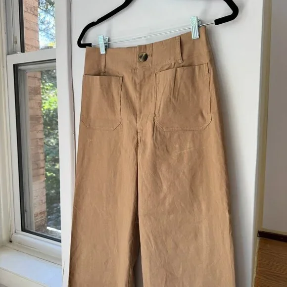 New Anthropologie The Colette Linen Crop Wide Leg Pants Maeve Magic Tan Camel 28 - Picture 4 of 10